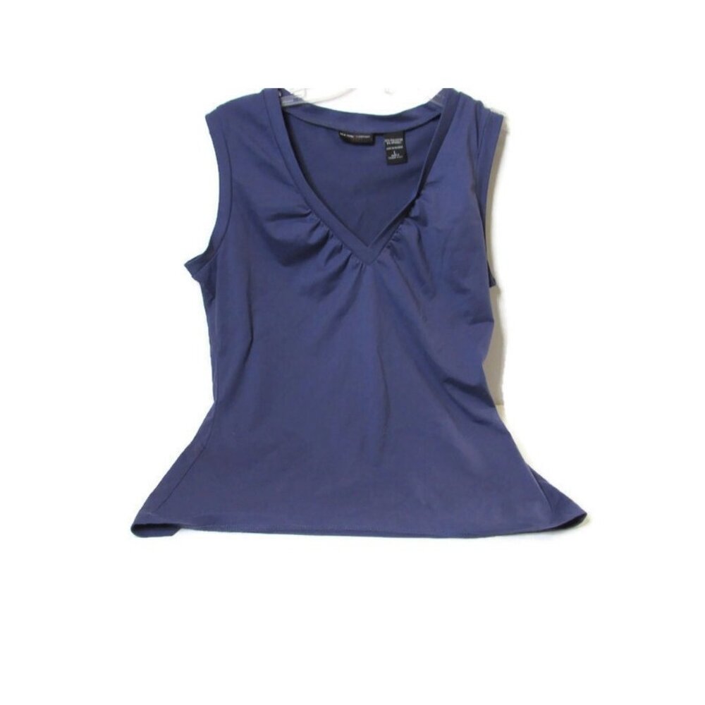 New York & Company Purple Shell Cami Ruched V Neck Sleeveless L Capsule Wardrobe